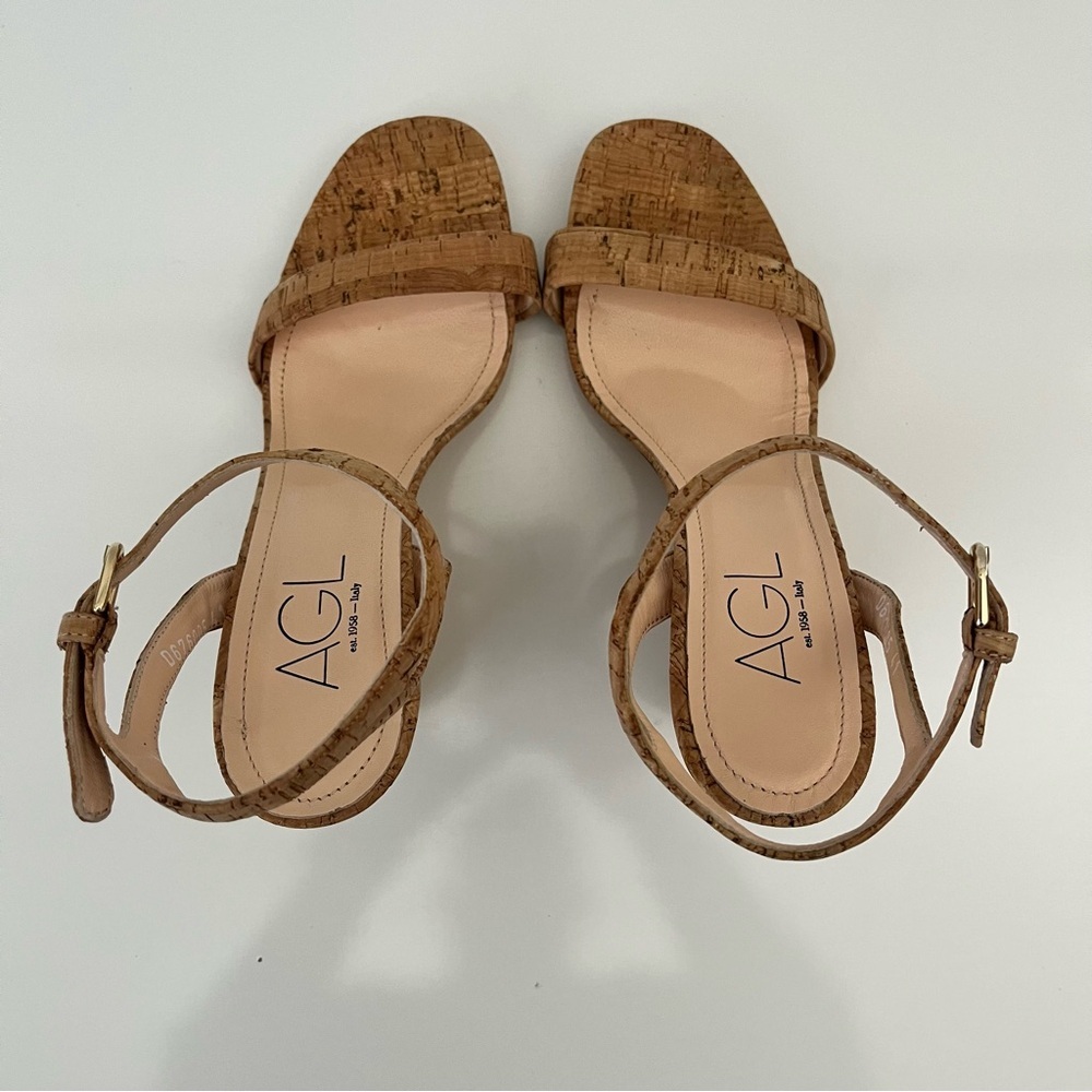 AGL Demi Ankle Strap Cork Wedge Sandal in Natural NEW - Picture 8 of 14